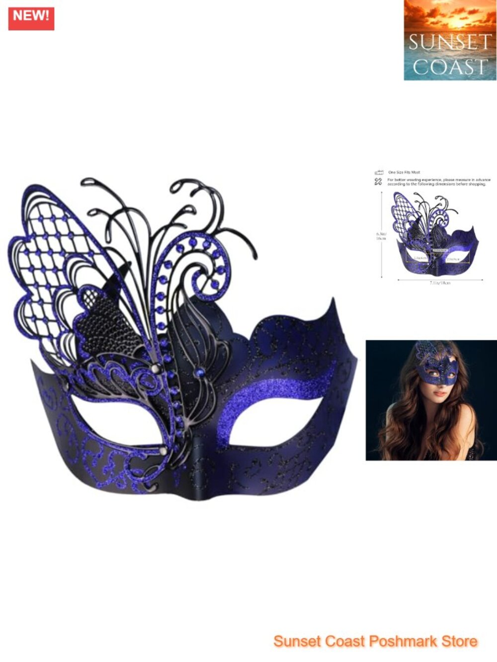 Masquerade Butterfly Mask Metal Wings Rhinestone Costume Party
